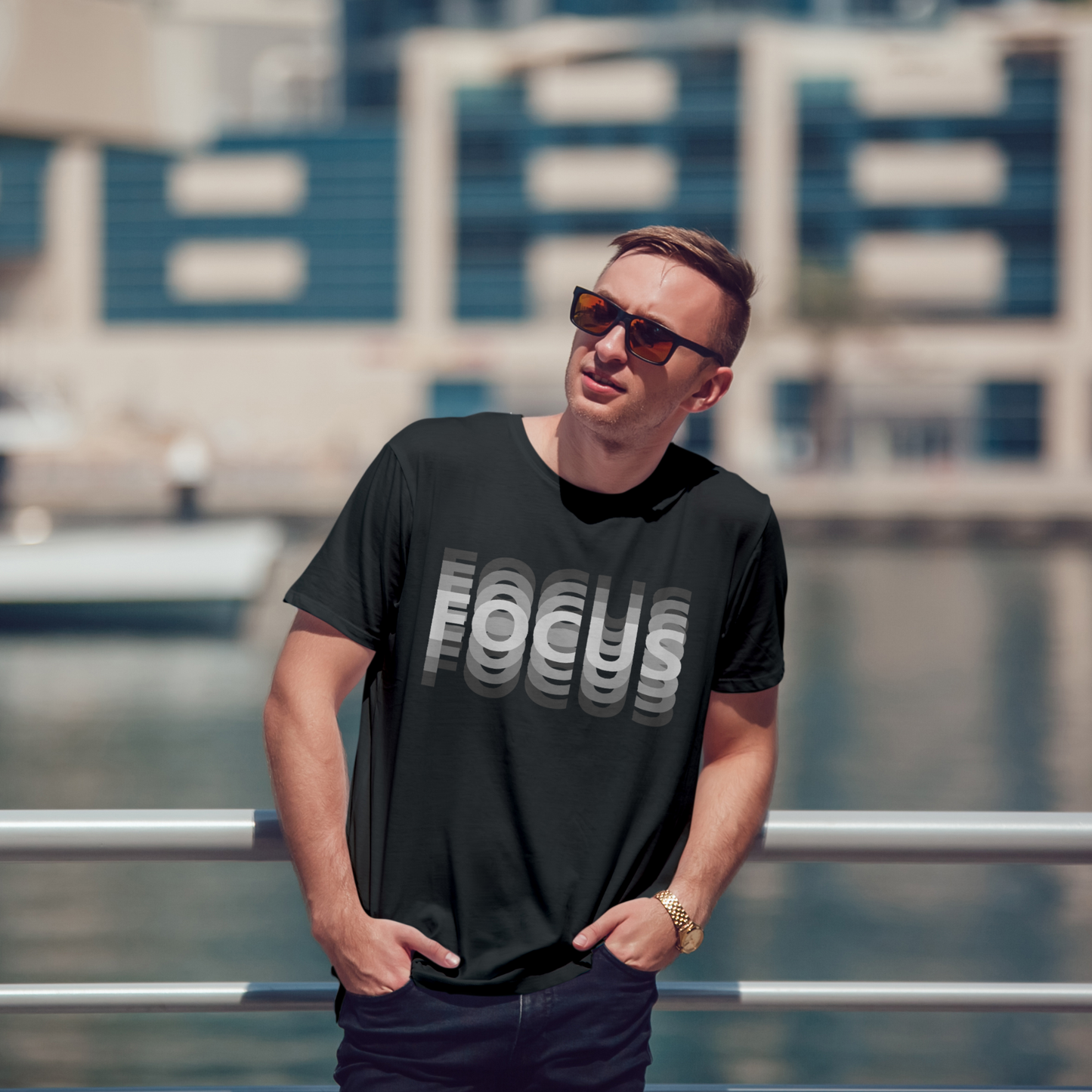 Men's Round Neck Black Focus Graphic Printed T-Shirt