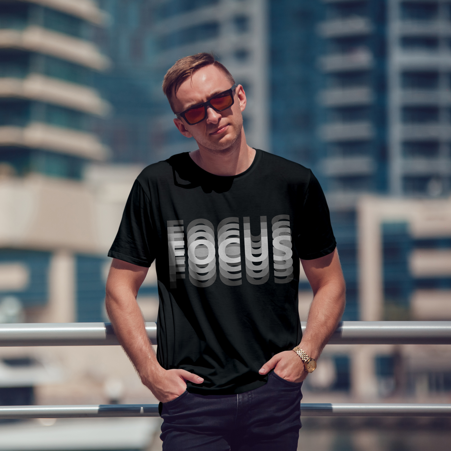 Men's Round Neck Black Focus Graphic Printed T-Shirt