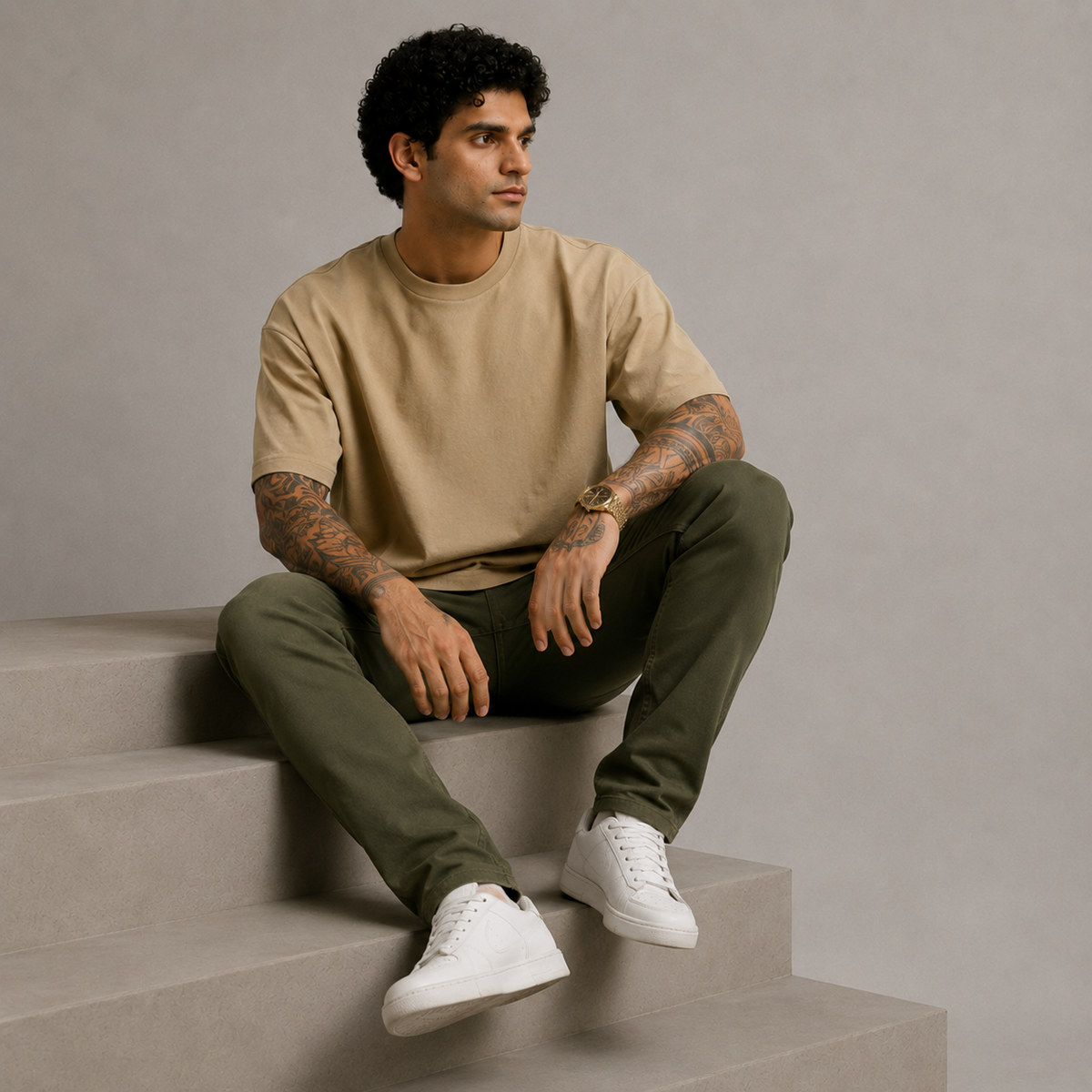 Men's Oversized Beige color T-Shirt