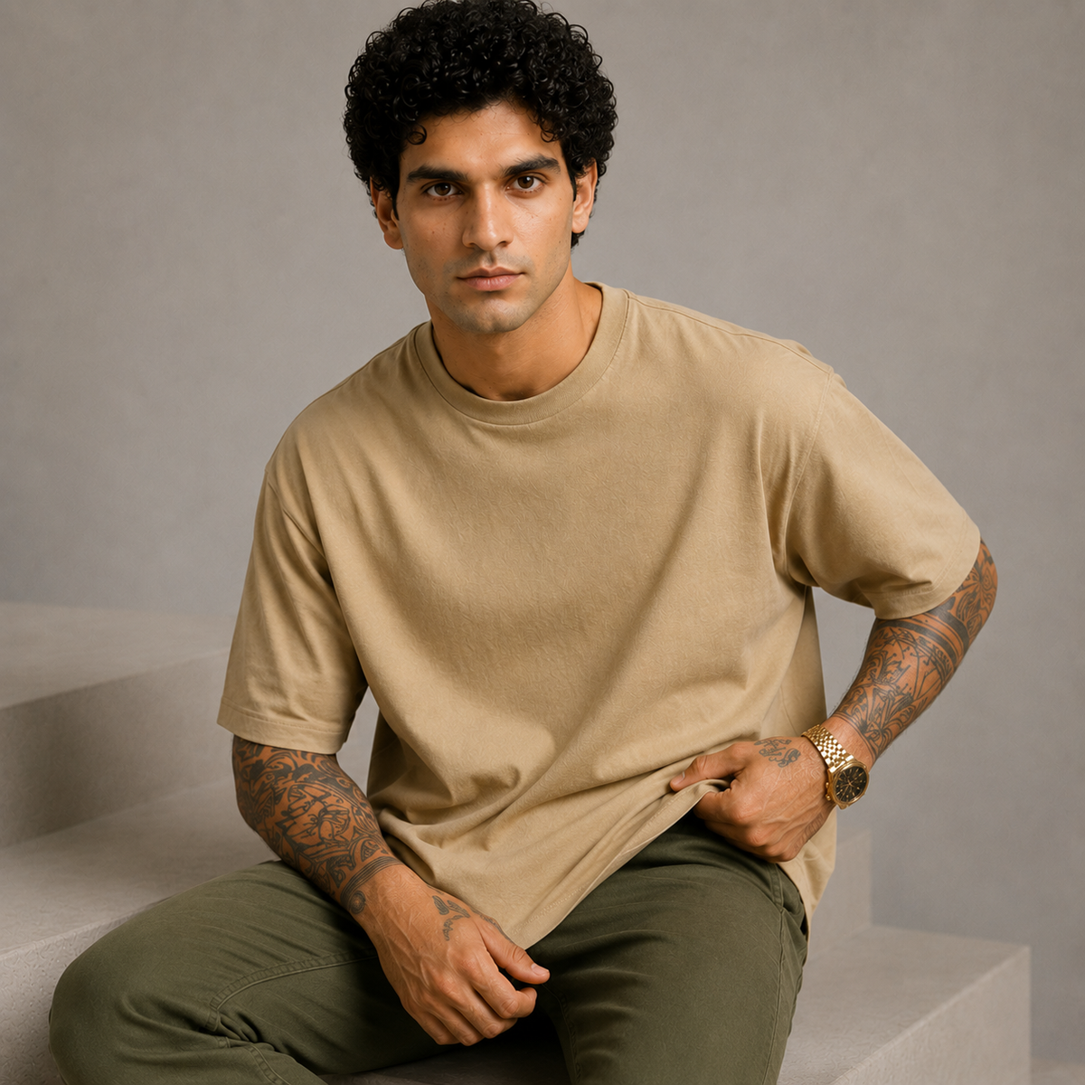 Men's Oversized Beige color T-Shirt
