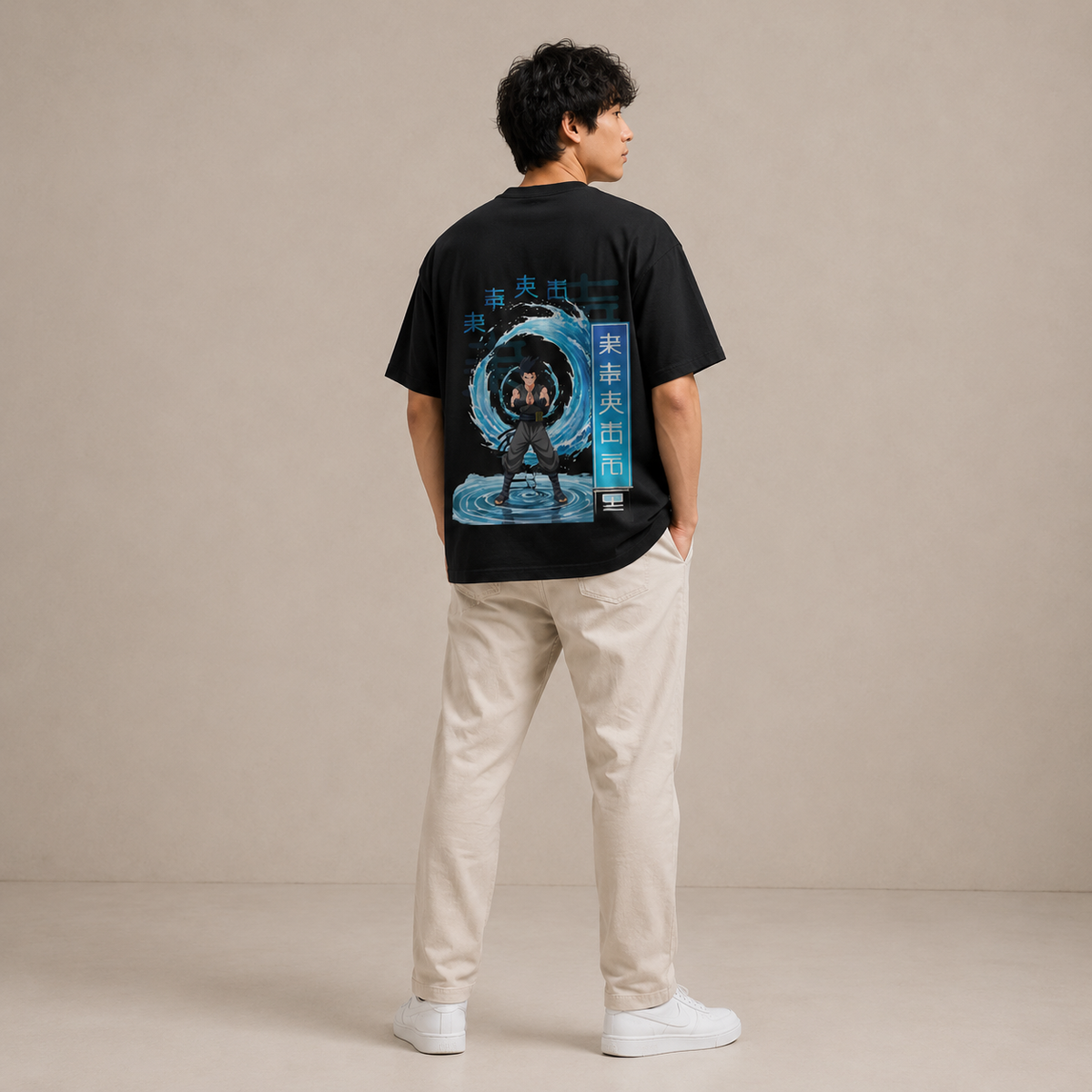Men's Oversized Water Ninja Graphic Printed T-Shirt