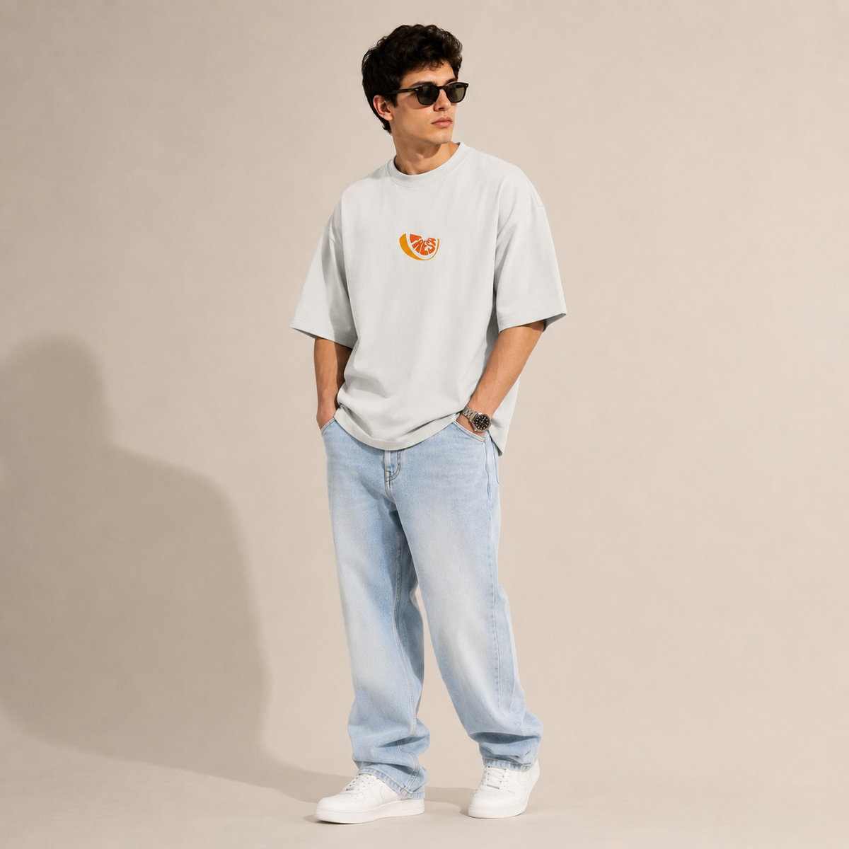 Men's Oversized White Fresh Graphic Printed T-Shirt