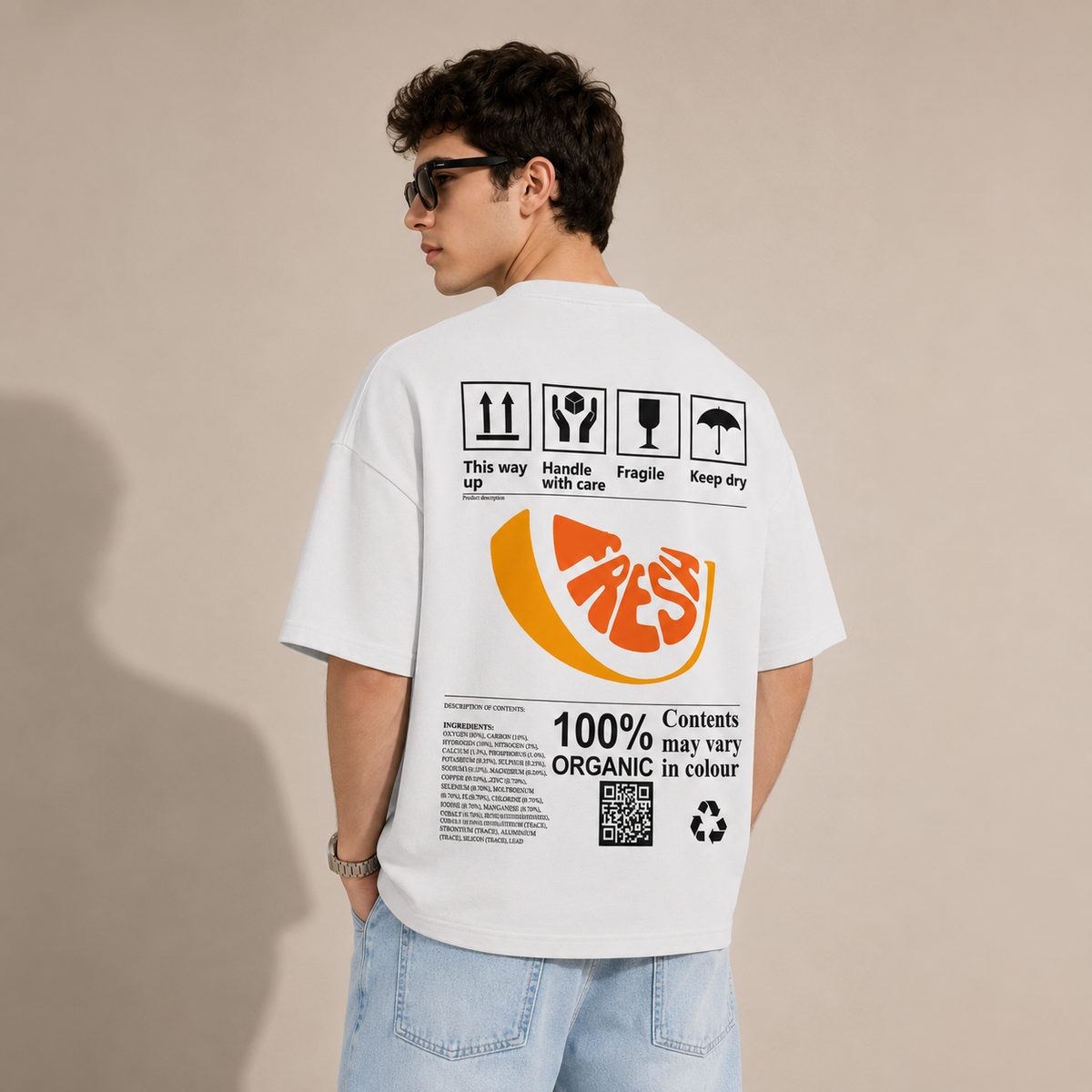 Men's Oversized White Fresh Graphic Printed T-Shirt