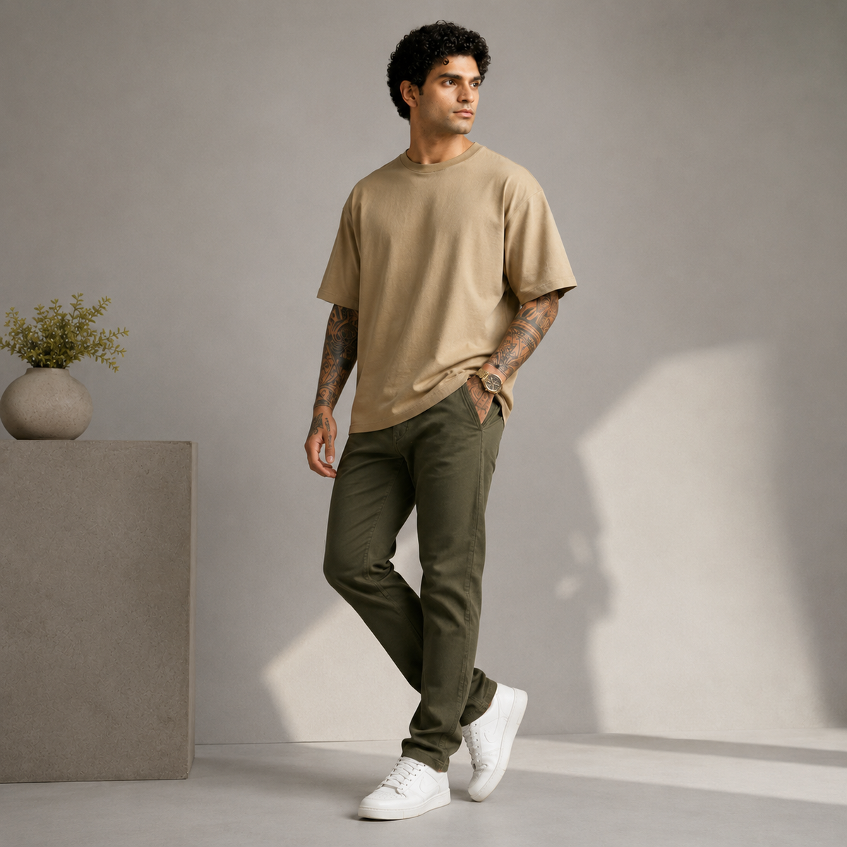 Men's Oversized Beige color T-Shirt
