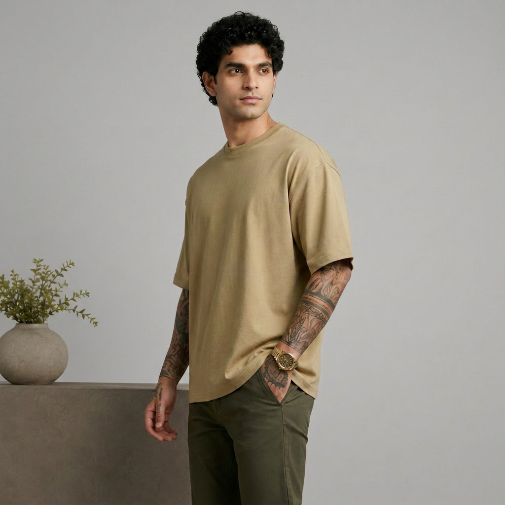 Men's Oversized Beige color T-Shirt