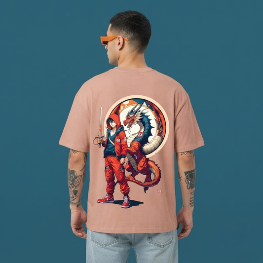 Men's Oversized Dragon Boy Graphic Printed T-Shirt