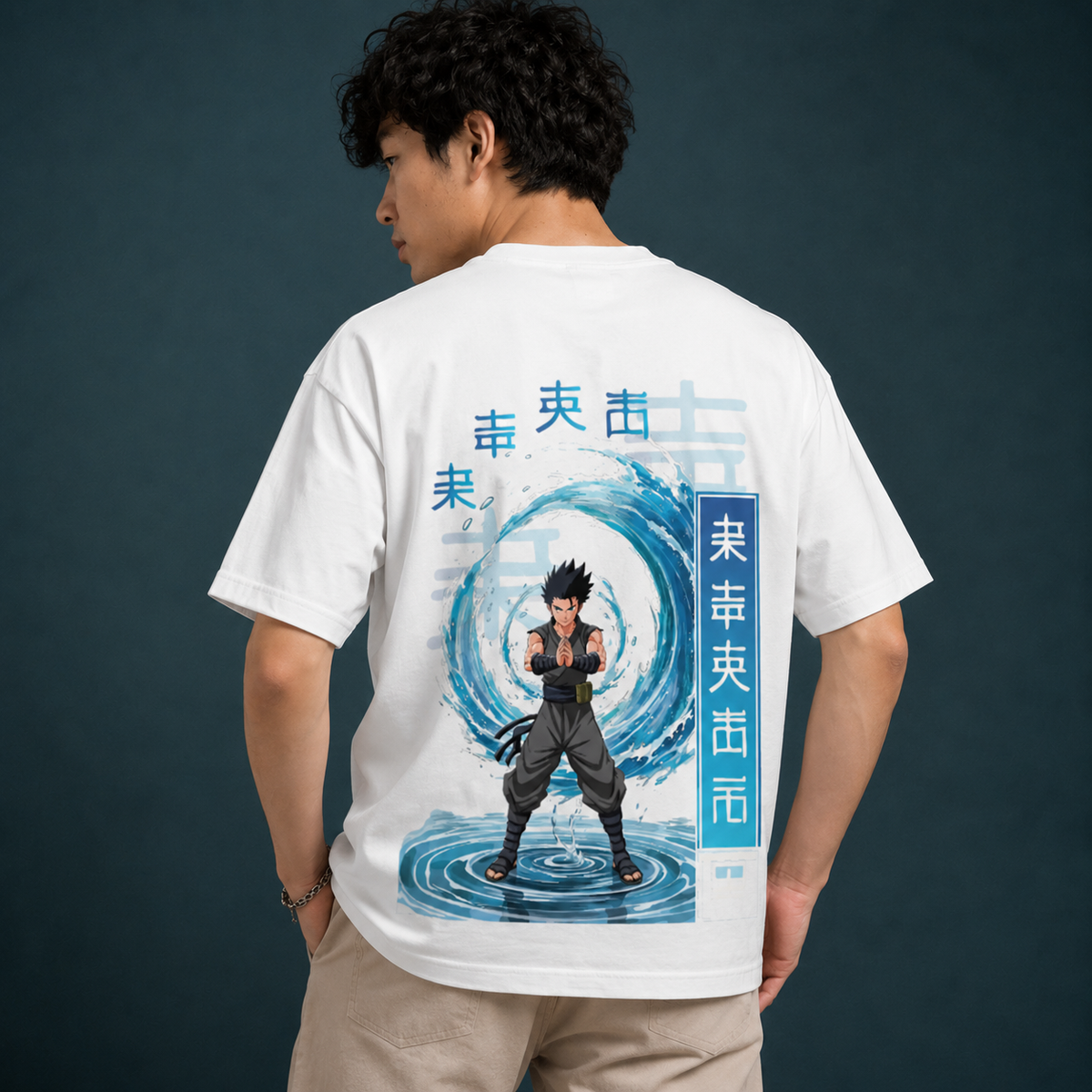 Men's Oversized Water Ninja Graphic Printed T-Shirt