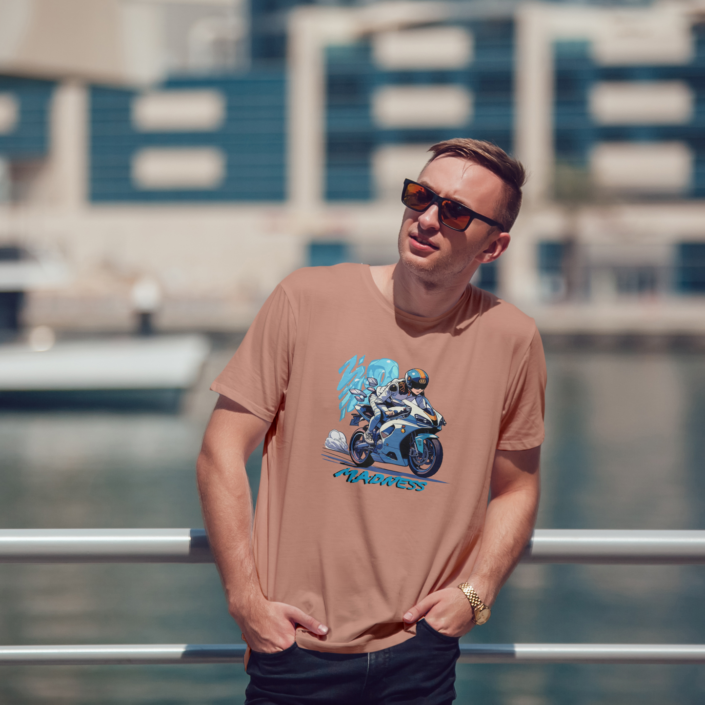 Men's Round Neck Anime Bike Rider Graphic Printed T-Shirt