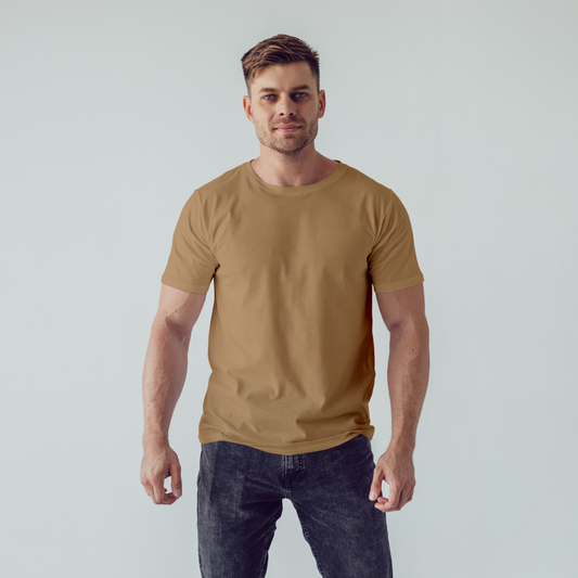 Men's Round Neck Beige color T-shirt