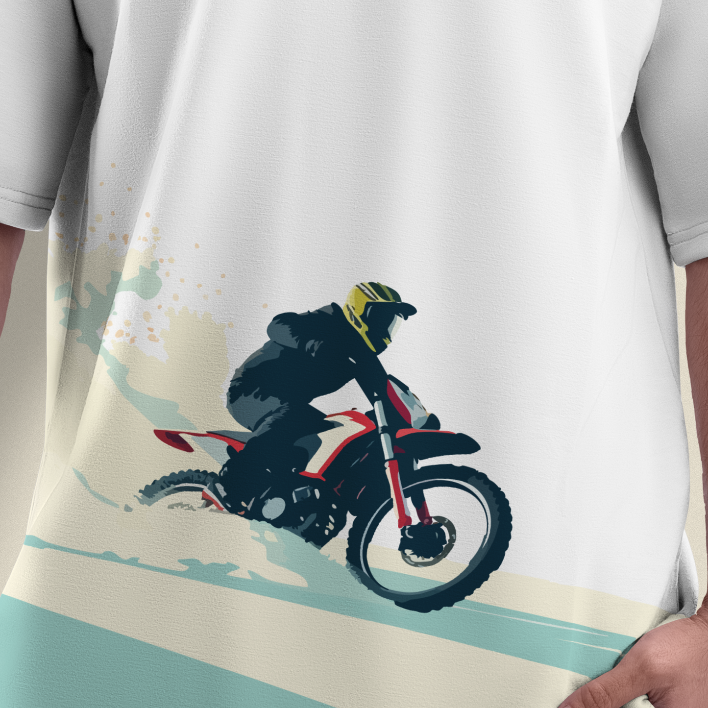 Men's Oversized White Bike Rider Graphic Printed T-Shirt