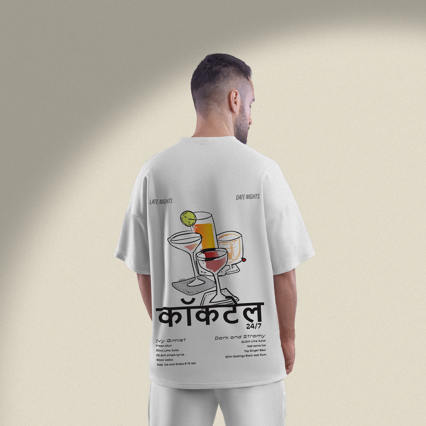 Men's Oversized Cocktail Graphic Printed T-Shirt