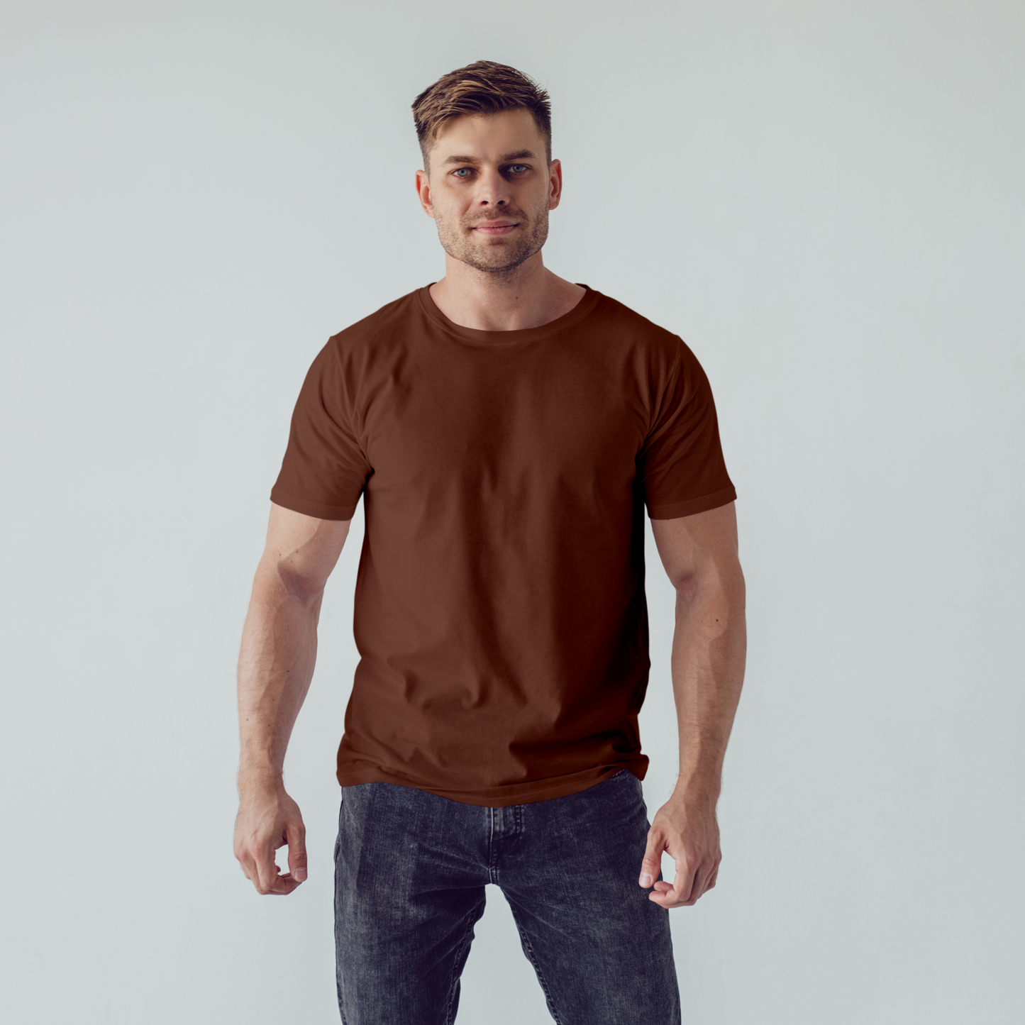 Men's Round Neck Coffee Color T-shirt