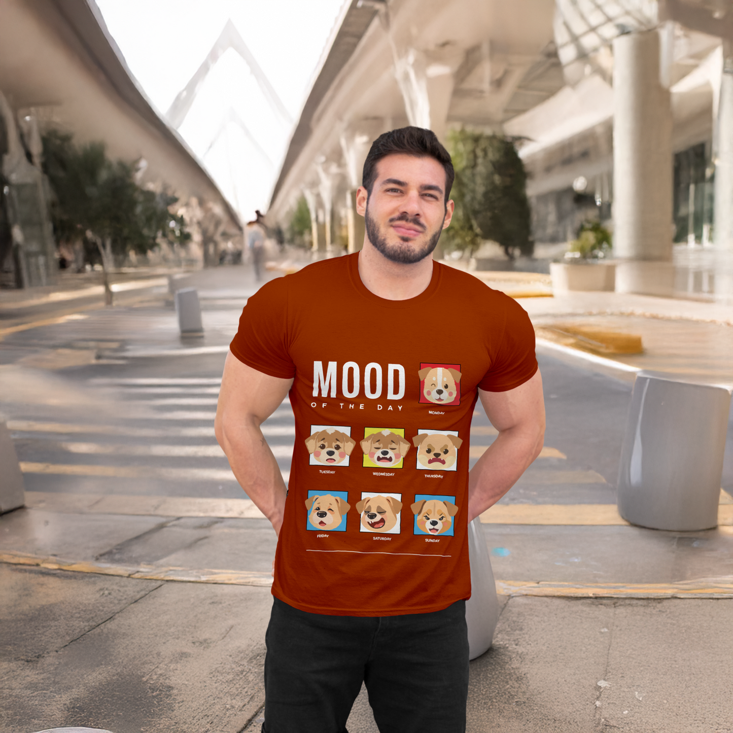 Men's Round Neck Dog Mood Graphic Printed T-Shirt