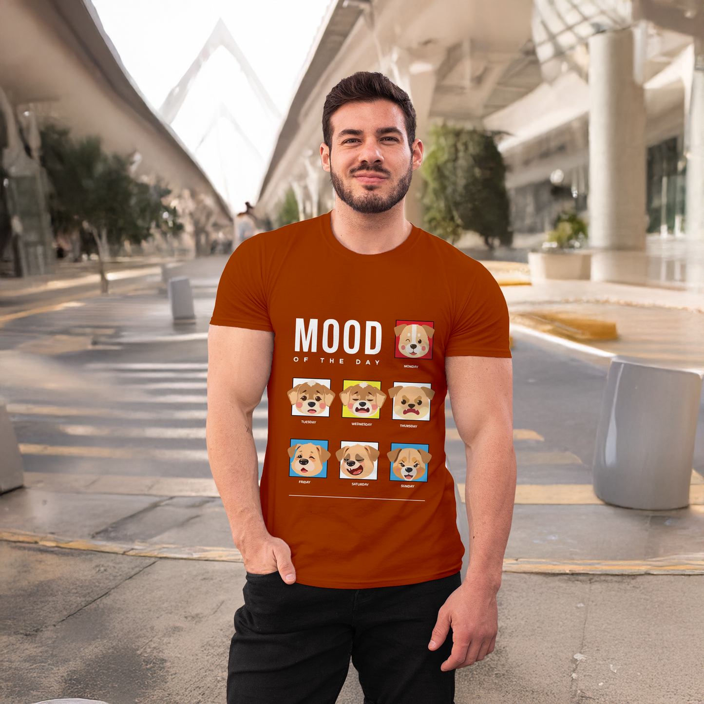 Men's Round Neck Dog Mood Graphic Printed T-Shirt