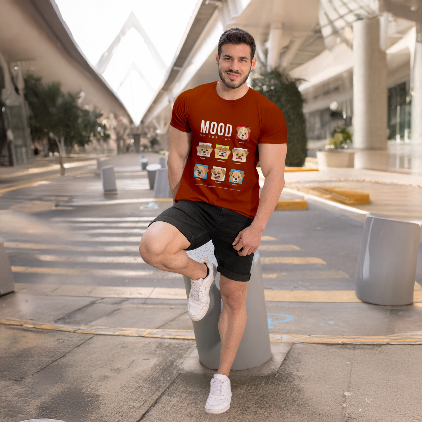 Men's Round Neck Dog Mood Graphic Printed T-Shirt