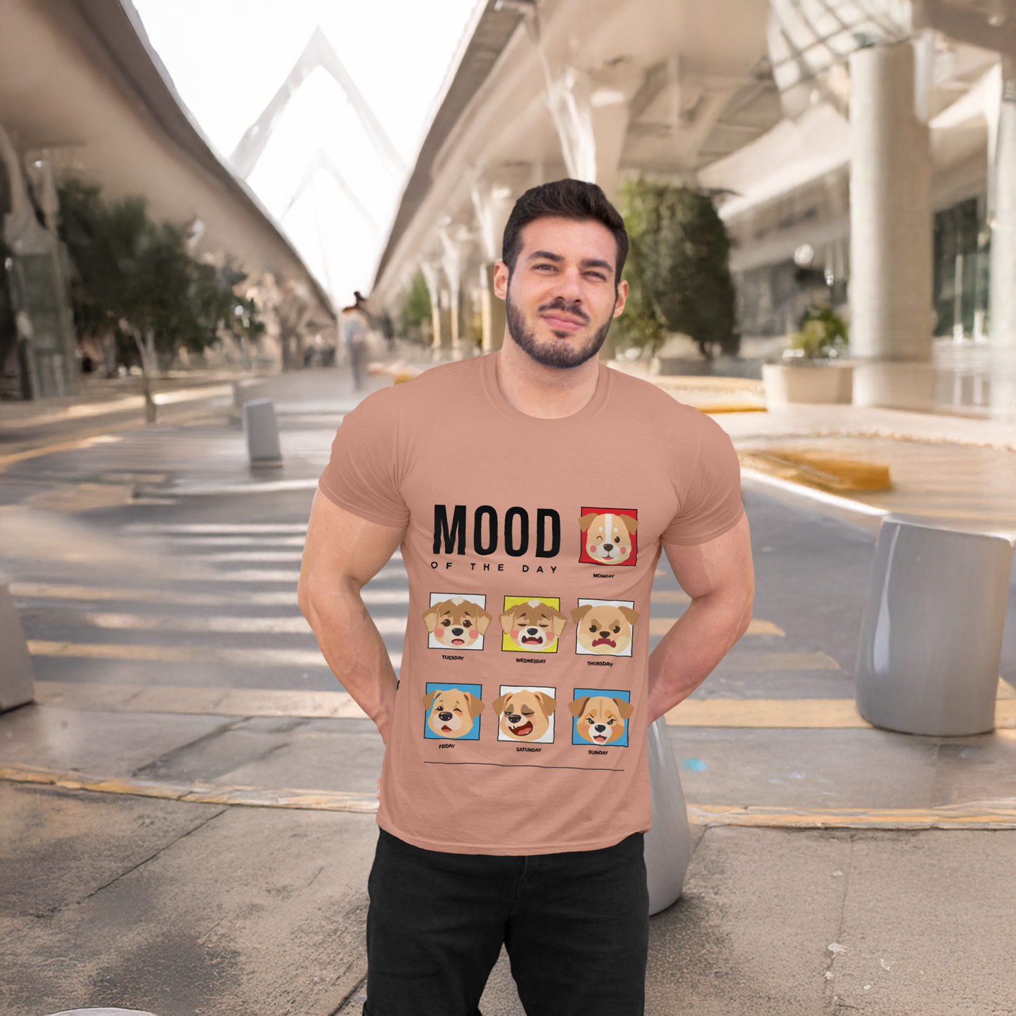 Men's Round Neck Dog Mood Graphic Printed T-Shirt