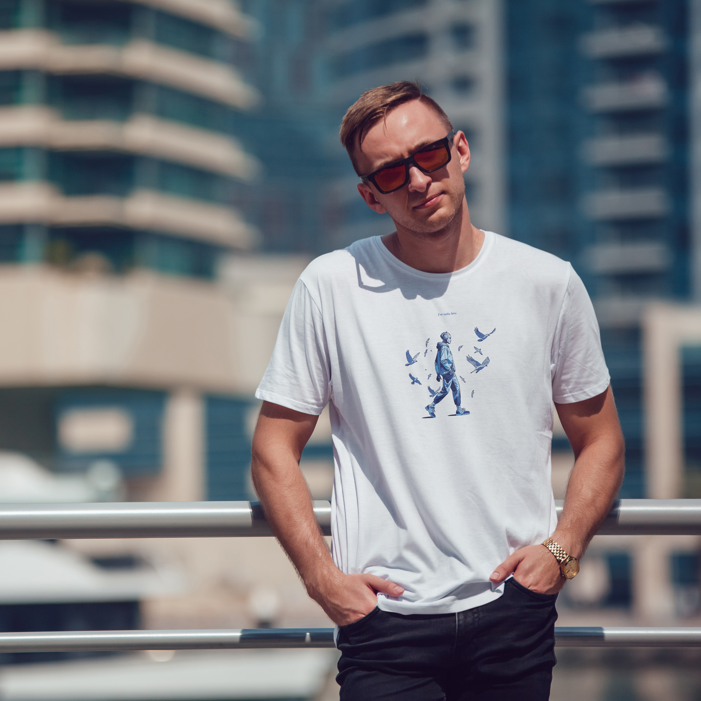 Men's Round Neck Outta Here Graphic Printed T-Shirt