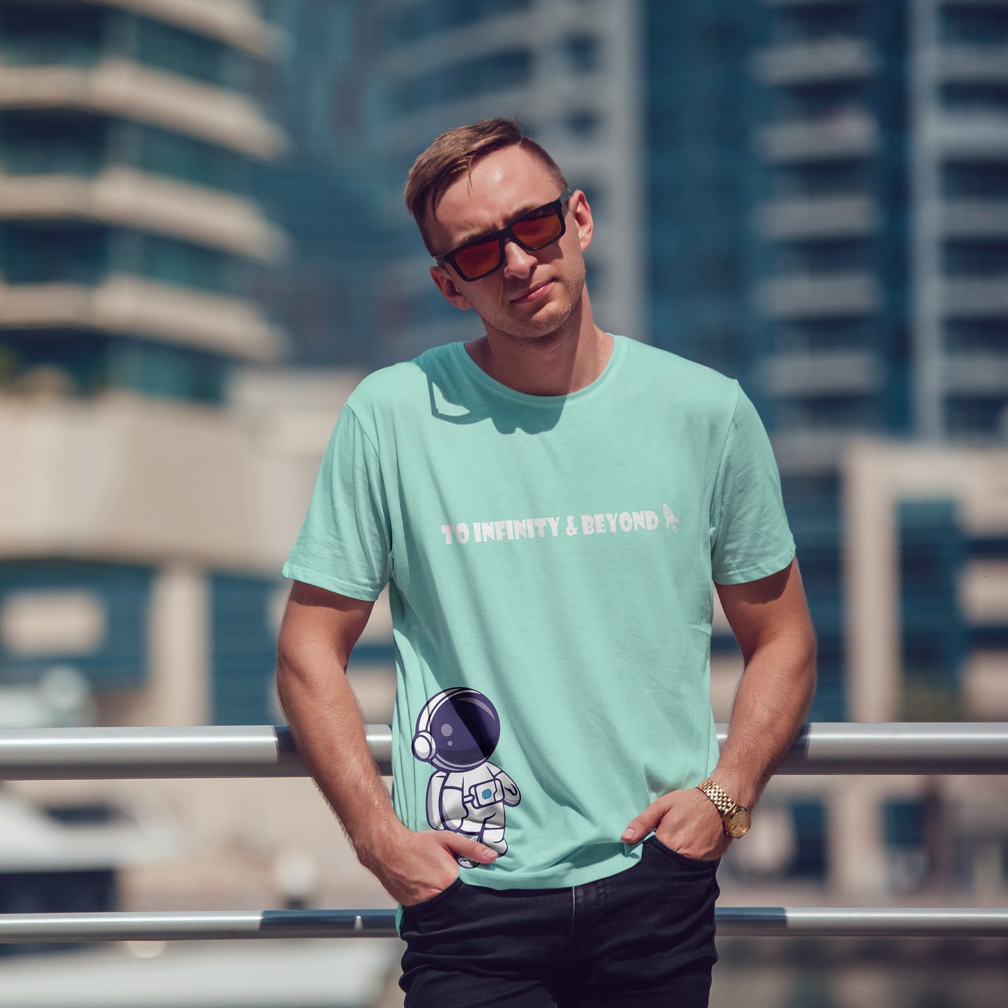 Men's Round Neck Astro Sage Green Graphic Printed T-Shirt